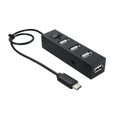 USB-C till 4 portar USB 2.0 Hub med strömbrytare