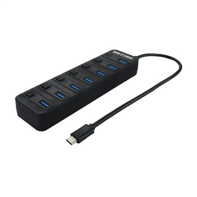 USB C till 7 portar USB 3.0 HUB med individuella på/av-brytare